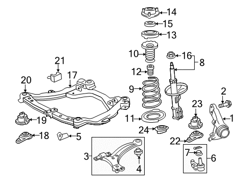 2007 Toyota Camry Front Suspension Components, Lower Control Arm, Stabilizer Bar Strut Mount Diagram for 48609-06130