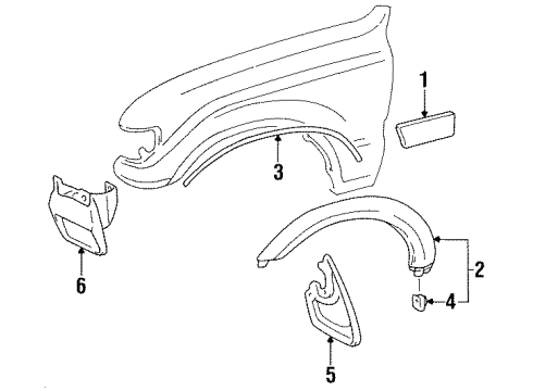 1995 Toyota Land Cruiser Exterior Trim - Fender Flare Diagram for 53088-60906