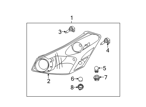 2004 Nissan Quest Bulbs Passenger Side Headlight Assembly Diagram for 26010-5Z026