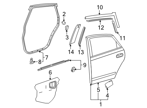 2006 Toyota Prius Rear Door & Components, Exterior Trim Frame Molding Diagram for 75761-47010