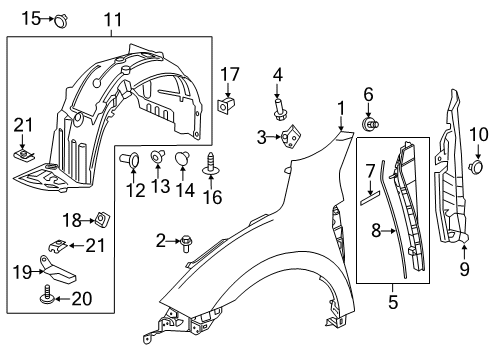 2020 Honda Civic Fender & Components Fender Left, Front Inner Diagram for 74151-TGH-A00