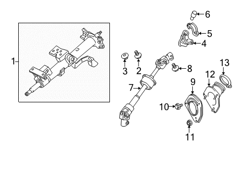 2007 Toyota Highlander Steering Column & Wheel, Steering Gear & Linkage Cover, Steering Column Hole Diagram for 45253-0E010