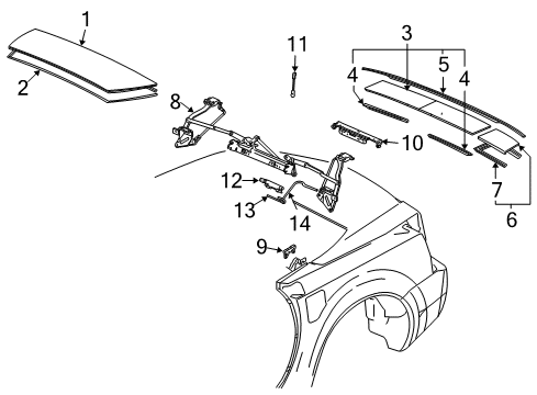 2005 Cadillac XLR Stowage Compartment Rod Asm, Folding Top Stowage Compartment Closeout Panel Actuator (RH) Diagram for 88956632