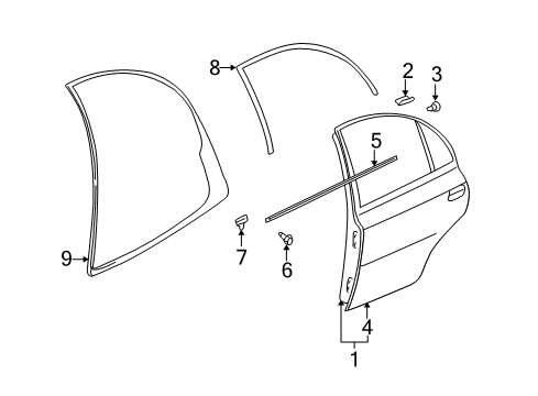 2002 Kia Rio Rear Door Door-Rear Outer, RH Diagram for 0K32A72031