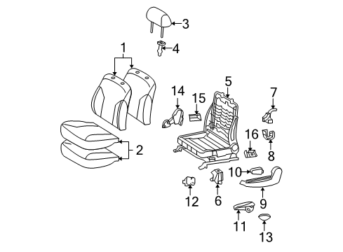 2007 Toyota Yaris Front Seat Components Seat Cushion Pad Diagram for 71518-52C60-B0