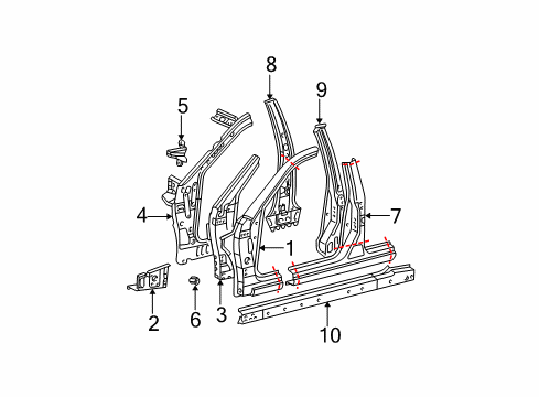 2005 Toyota Camry Center Pillar & Rocker, Hinge Pillar Inner Pillar Diagram for 61102-AA030