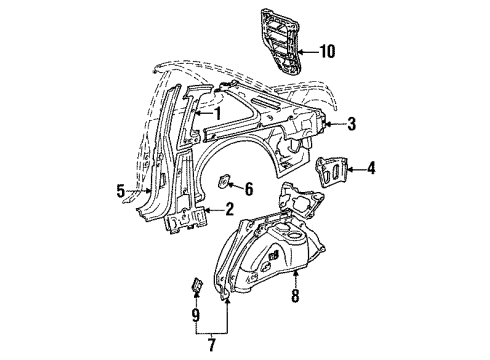 1994 Toyota Paseo Inner Components - Quarter Panel Wheelhouse Diagram for 61607-16907