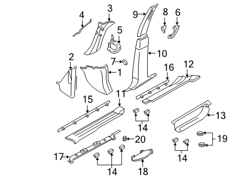 2003 Ford Expedition Interior Trim - Pillars, Rocker & Floor Weatherstrip Pillar Trim Diagram for 2L1Z-7803598-AAD