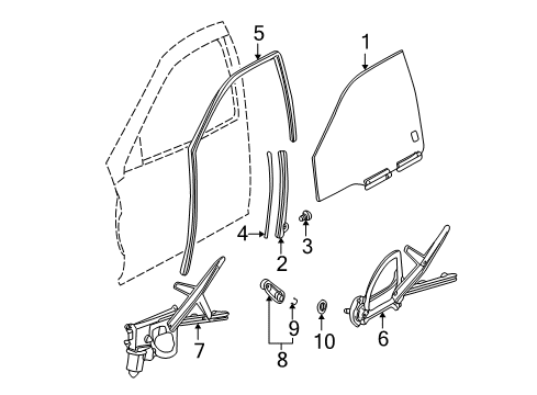 2002 Saturn LW300 Front Door Front Side Door Window Regulator Assembly Diagram for 24416189