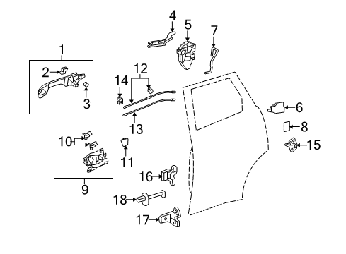 2011 Acura RDX Rear Door Handle Assembly, Left Rear Door (Outer) Diagram for 72680-STK-A01