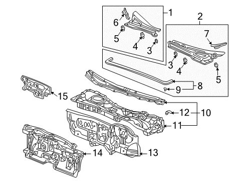 2004 Honda Civic Cowl Cover, L. Hood Hinge Diagram for 74212-S5A-A00