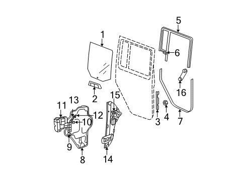 2011 Jeep Wrangler Rear Door Glass-Door Glass Run With Glass Diagram for 55395736AH