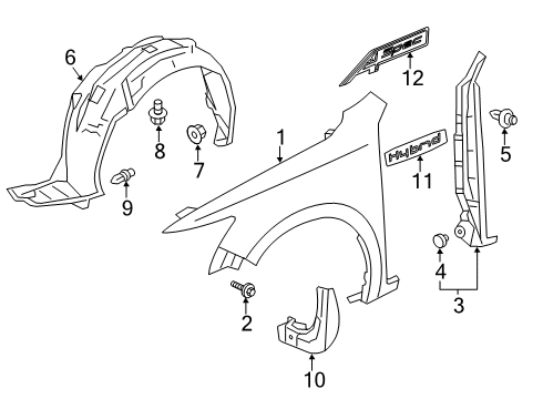 2020 Acura ILX Fender & Components, Exterior Trim Fender L, Front Inner Diagram for 74150-T3R-A00