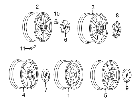 2004 GMC Envoy XUV Wheels Hub Cap Diagram for 9595085