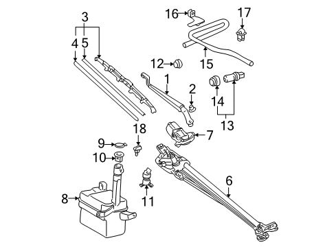 2001 Toyota Avalon Wiper & Washer Components Wiper Arm Diagram for 85221-07030