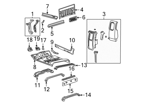 1999 Ford F-250 Super Duty Back Panel, Floor, Hinge Pillar, Rocker Panel Floor Pan Assembly Diagram for YC3Z-2811000-AA