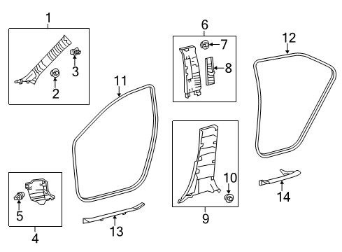 2014 Toyota Corolla Interior Trim - Pillars, Rocker & Floor Windshield Pillar Trim Diagram for 62220-02060-B0