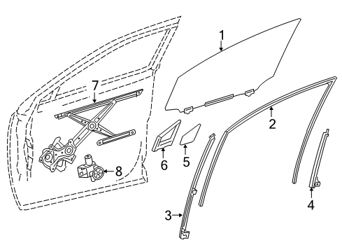 2021 Lexus NX300h Front Door Run, Front Door Glass Diagram for 68141-78010