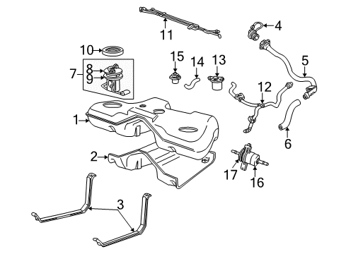 2000 Lincoln LS Fuel System Components Filler Pipe Diagram for XW4Z-9034-AB