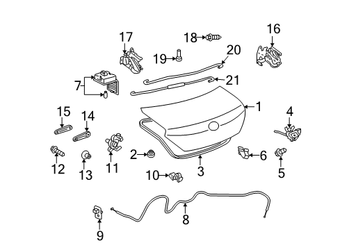 2007 Toyota Solara Trunk Hinge Upper Bolt Diagram for 90119-06833