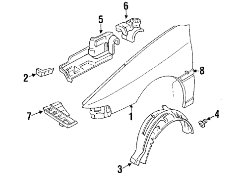 1991 Ford Escort Fender & Components, Exterior Trim Splash Shield Diagram for F3CZ16103A