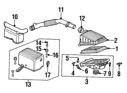 1996 Honda Civic del Sol Powertrain Control Cover, Air Cleaner Diagram for 17210-P2F-A00