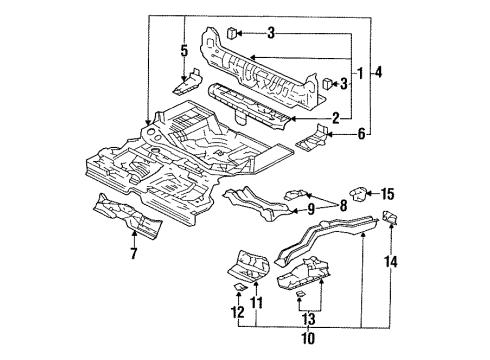 1993 Honda Accord Rear Body, Rear Upper Body, Rear Floor & Rails Panel Set, RR. Floor Diagram for 04655-SM5-A00ZZ