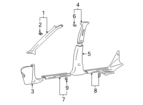 2000 Hyundai Sonata Interior Trim - Pillars, Rocker & Floor Trim Assembly-Front Pillar RH Diagram for 85820-38250-SR