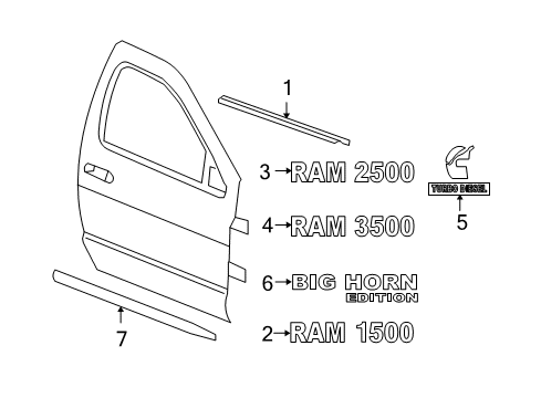 2007 Dodge Ram 3500 Exterior Trim - Front Door Molding-Front Door Diagram for 55077174AD