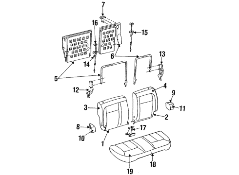 1998 Ford Taurus Rear Seat Components Release Lever Bracket Diagram for F6DZ-74613E69-AA
