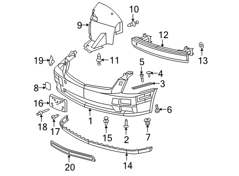2005 Cadillac STS Front Bumper Bumper Cover Diagram for 12335935