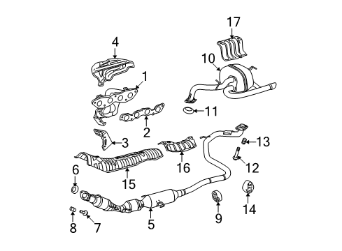 2009 Toyota Yaris Exhaust Components, Exhaust Manifold Exhaust Manifold Diagram for 17141-21130