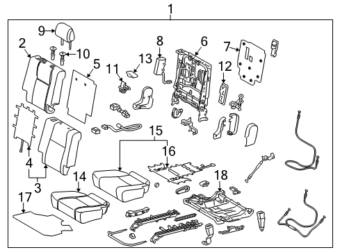 2019 Lexus GX460 Second Row Seats Pad, Rear NO.1 Seat Cushion Diagram for 71611-60600