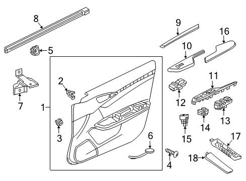 2020 Honda Civic Front Door Regulator Assembly, Right Front Door Power Diagram for 72210-TBG-A01