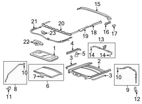 2009 Acura MDX Sunroof Cover, Passenger Side Link Diagram for 70630-STX-A01