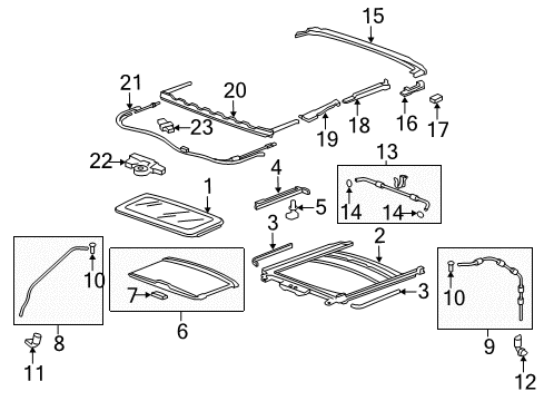 2009 Acura MDX Sunroof Rod, Passenger Side Drain Channel Diagram for 70381-STX-A01