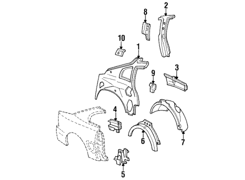 1997 Ford Mustang Inner Structure - Quarter Panel Inner Wheelhouse Diagram for 2R3Z-6327886-AA