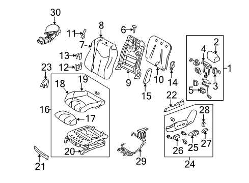 2009 Infiniti G37 Driver Seat Components Cover RECLINING Device Inner Diagram for 87456-JJ70B