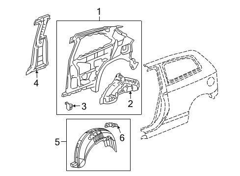 2004 Honda Civic Inner Structure - Quarter Panel Extension, R. RR. Wheel Arch Diagram for 64321-S5S-E00ZZ