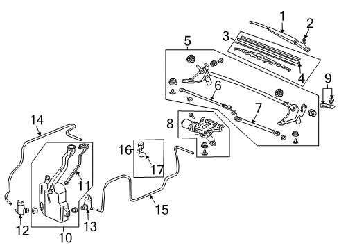 2010 Honda Element Wiper & Washer Components Motor Assembly, Rear Windshield Wiper Diagram for 76700-SCV-A02