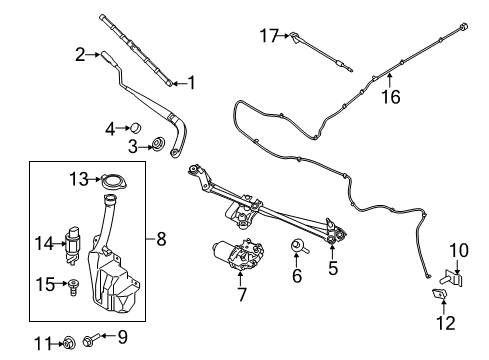 2016 Ford Mustang Wiper & Washer Components Washer Hose Diagram for FR3Z-17A605-F