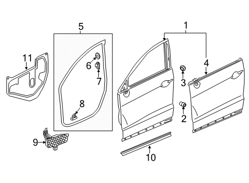 2018 Acura RDX Front Door Weatherstrip, Right Front Door Diagram for 72310-TX4-A01