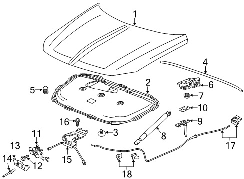 2019 Buick Regal Sportback Hood & Components Lock Support Diagram for 39143307