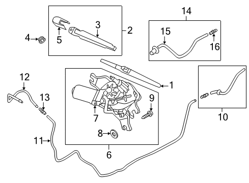 2014 Hyundai Accent Wiper & Washer Components Rear Wiper Motor Assembly Diagram for 98710-1R000