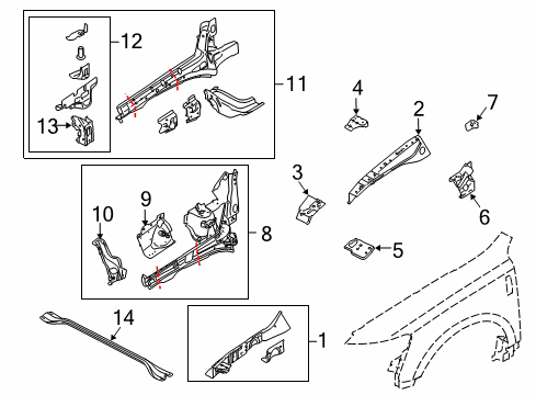 2010 Lincoln MKT Structural Components & Rails Upper Rail Diagram for 8A4Z-16154-A