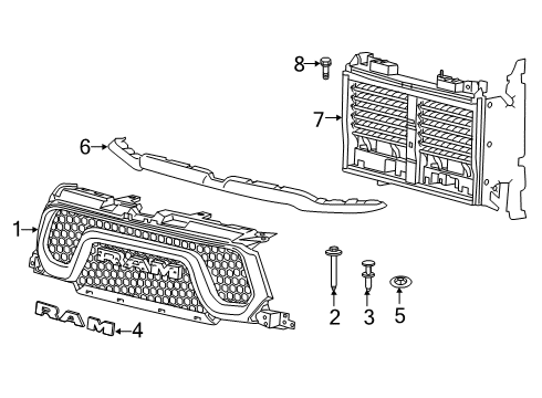 2021 Ram 1500 Grille & Components Grille-Radiator Diagram for 68405010AA