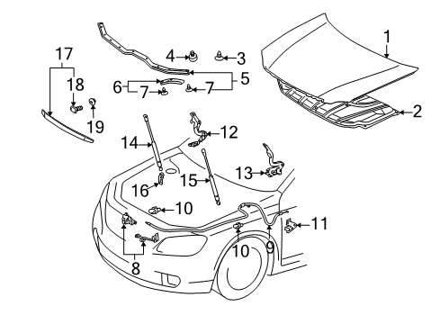 2006 Toyota Avalon Hood & Components Cable Handle Diagram for 53611-AA010-B4