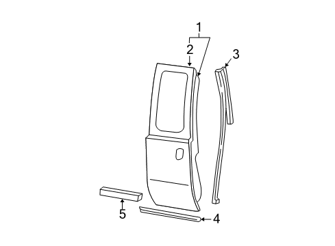 1999 Ford F-250 Super Duty Rear Door & Components, Exterior Trim Body Side Molding Diagram for 2C3Z-2825532-BAPTM