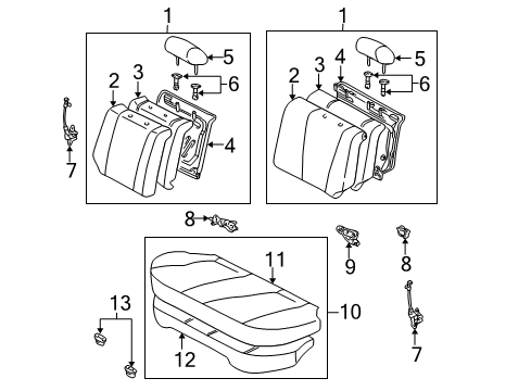 2000 Toyota Corolla Rear Seat Components Cushion Assembly Diagram for 71460-02140-B0