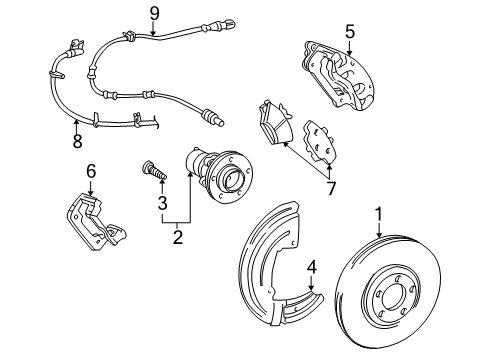 2002 Ford Thunderbird Front Brakes Caliper Support Diagram for XW4Z-2C396-AA